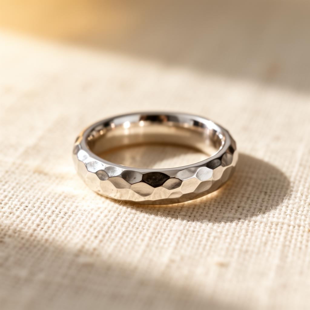 Silver band — hammered facet finish