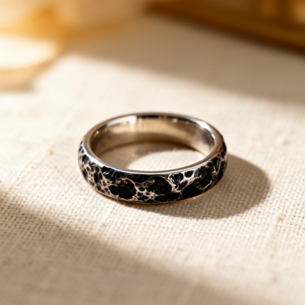 Silver band — deep oxidized antique finish