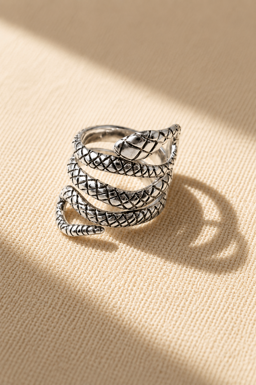 Snake ring — coiled 925, oxidized