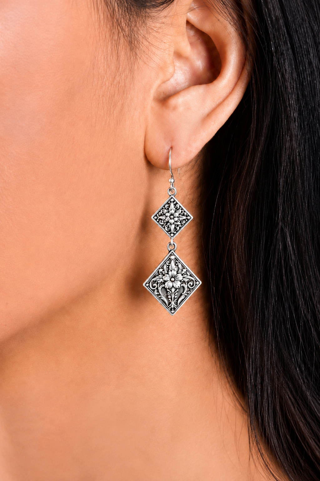 Drop earrings — 925 silver, filigree