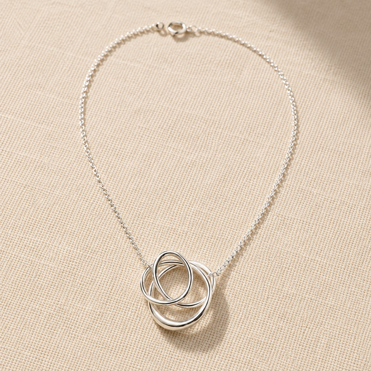 Two-ring pendant — plated, satin chain