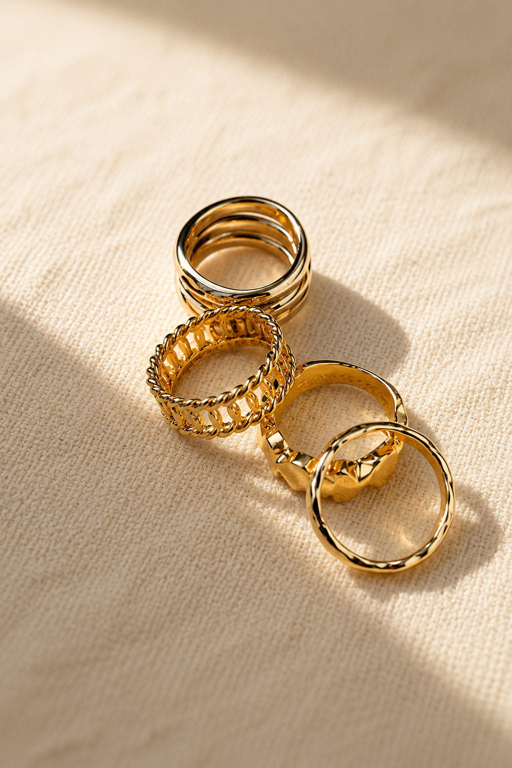 Stacked rings — solid 18K gold