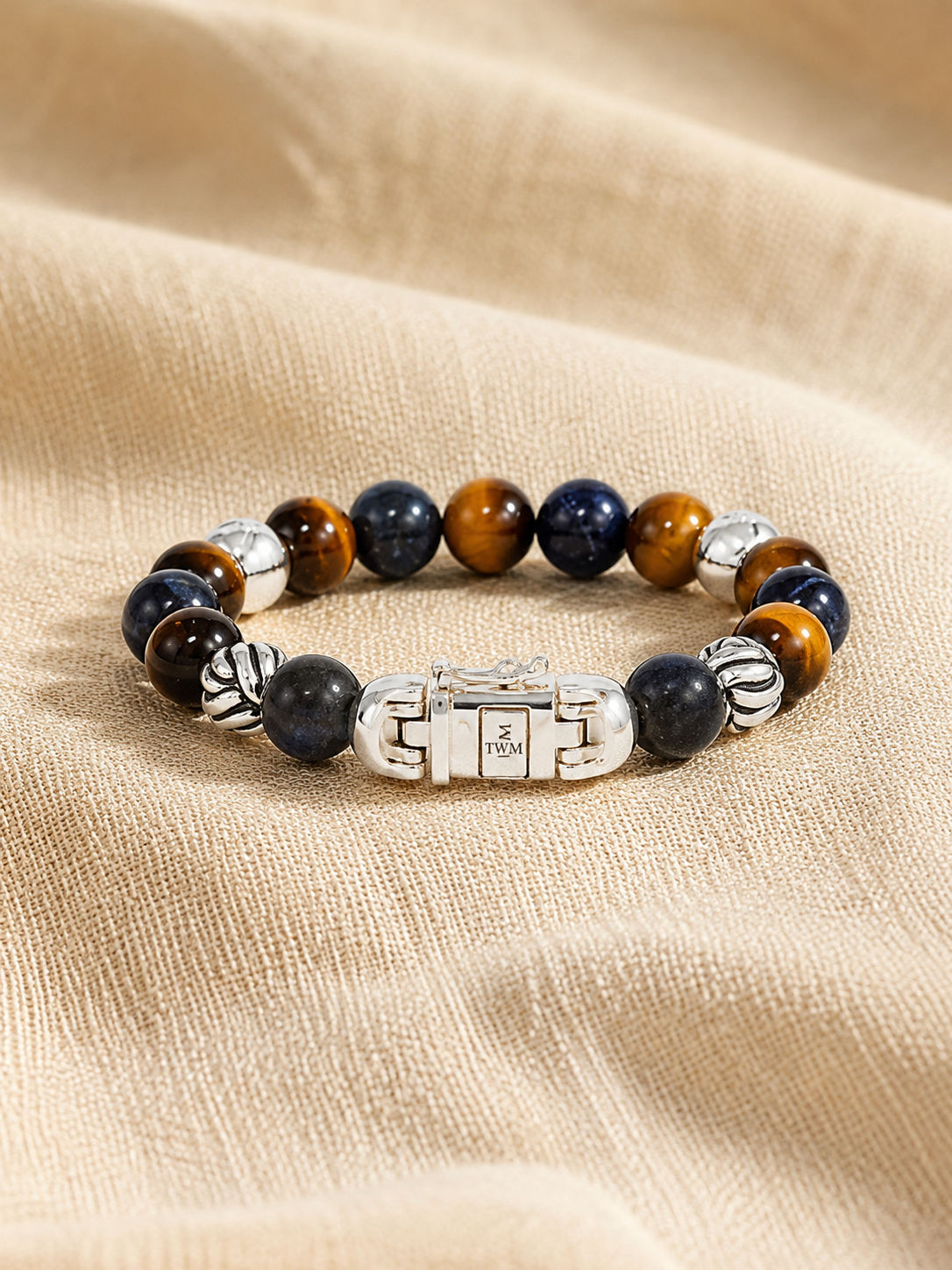 Beaded bracelet — tiger eye, sodalite & 925