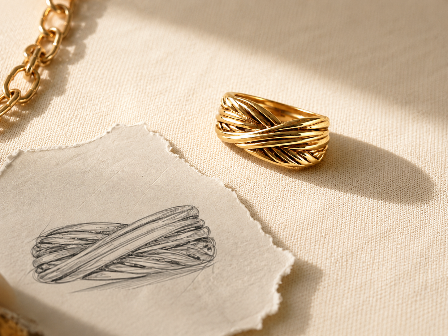 Twist ring — gold vermeil, from sketch